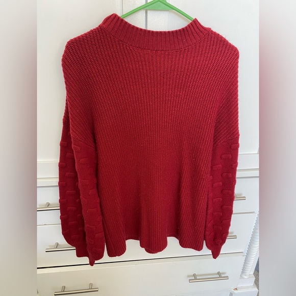 Oversized Crewneck Long Puff Sleeve Chunky Knit Pullover Sweater - Picture 5 of 6